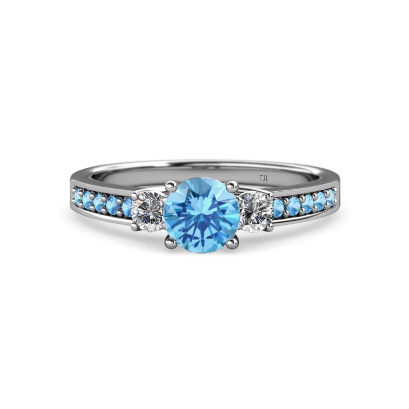 Dzeni 1.39 ctw Blue Topaz and Side Natural Diamond with Accented Blue Topaz Three Stone Engagement Ring  