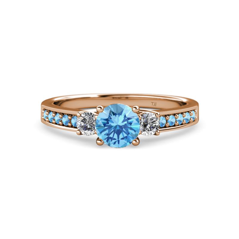 Dzeni 1.39 ctw Blue Topaz and Side Natural Diamond with Accented Blue Topaz Three Stone Engagement Ring  