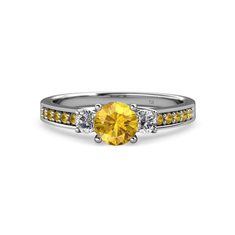 Dzeni 1.30 ctw Citrine and Side Natural Diamond with Accented Citrine Three Stone Engagement Ring  