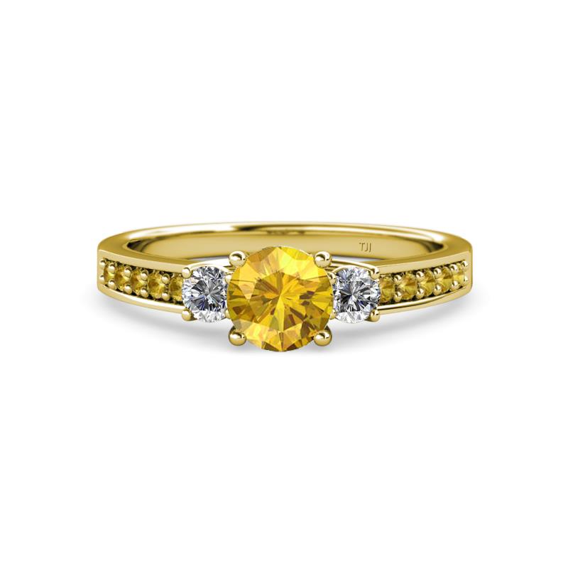 Dzeni 1.30 ctw Citrine and Side Natural Diamond with Accented Citrine Three Stone Engagement Ring  