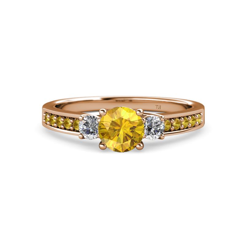 Dzeni 1.30 ctw Citrine and Side Natural Diamond with Accented Citrine Three Stone Engagement Ring  
