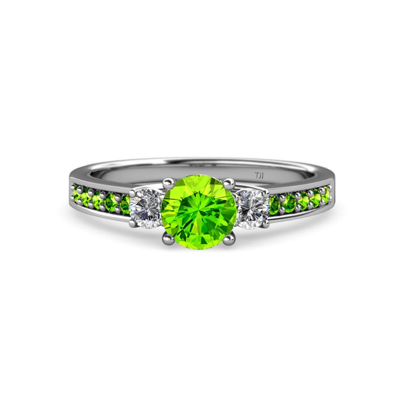 Dzeni 1.56 ctw Peridot and Side Natural Diamond with Accented Peridot Three Stone Engagement Ring  