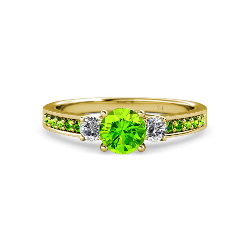 Dzeni 1.56 ctw Peridot and Side Natural Diamond with Accented Peridot Three Stone Engagement Ring  