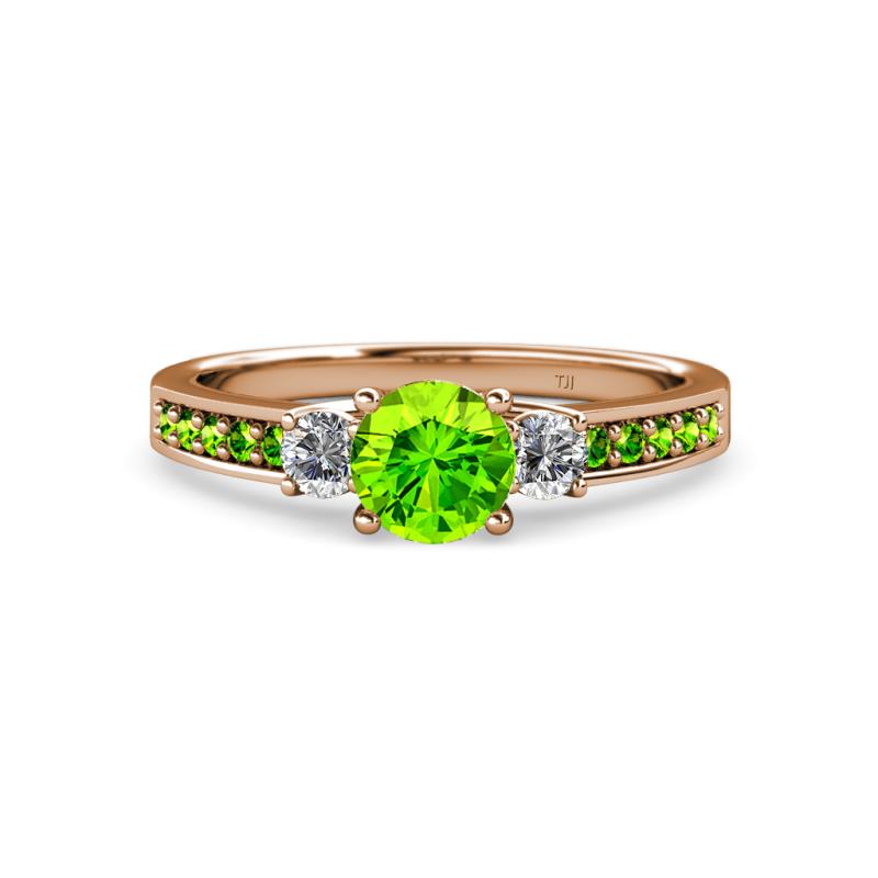 Dzeni 1.56 ctw Peridot and Side Natural Diamond with Accented Peridot Three Stone Engagement Ring  
