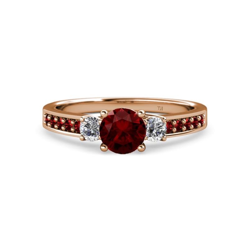 Dzeni 1.51 ctw Red Garnet and Side Natural Diamond with Accented Red Garnet Three Stone Engagement Ring  