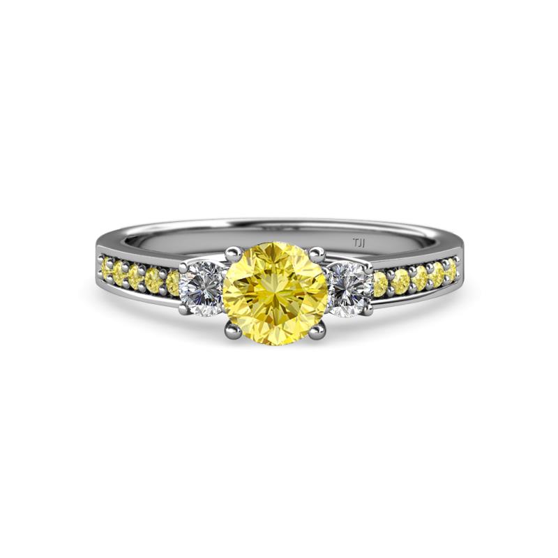 Dzeni 1.41 ctw Yellow Sapphire and Side Natural Diamond with Accented Yellow Sapphire Three Stone Engagement Ring  