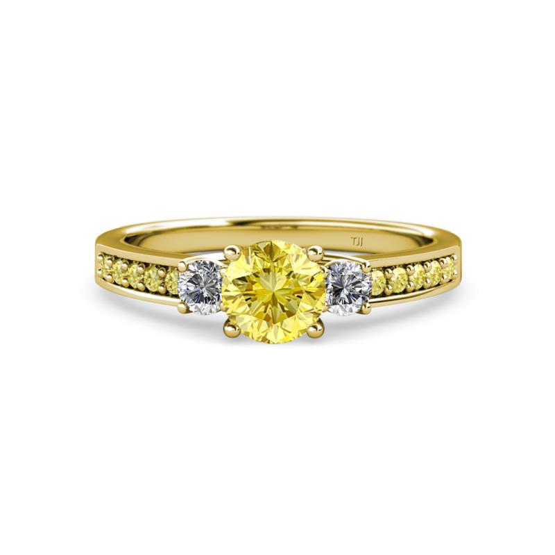 Dzeni 1.41 ctw Yellow Sapphire and Side Natural Diamond with Accented Yellow Sapphire Three Stone Engagement Ring  