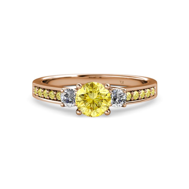 Dzeni 1.41 ctw Yellow Sapphire and Side Natural Diamond with Accented Yellow Sapphire Three Stone Engagement Ring  
