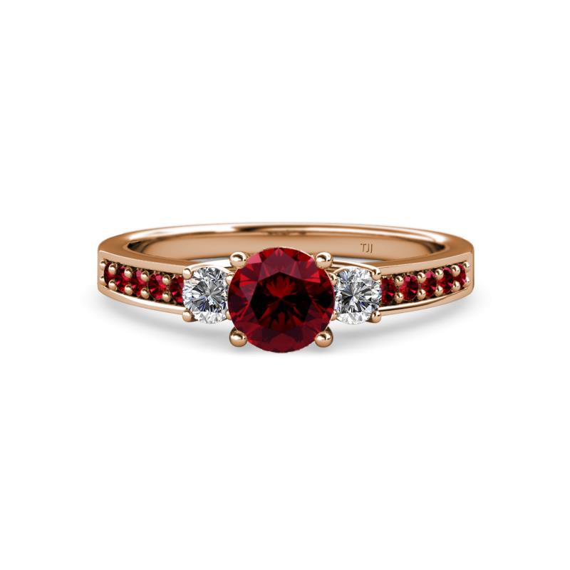 Dzeni 1.41 ctw Ruby and Side Natural Diamond with Accented Ruby Three Stone Engagement Ring  