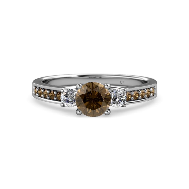 Dzeni 1.45 ctw Smoky Quartz and Side Natural Diamond with Accented Smoky Quartz Three Stone Engagement Ring  