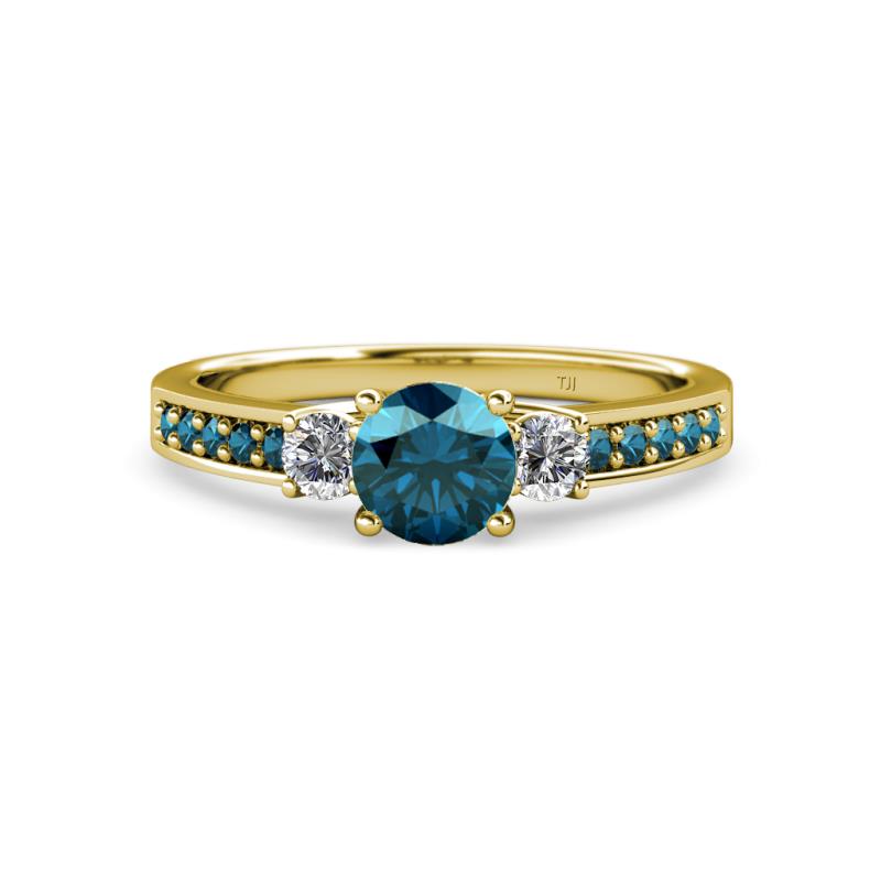 Dzeni 1.50 ctw Blue Diamond and Side Natural Diamond with Accented Blue Diamond Three Stone Engagement Ring  