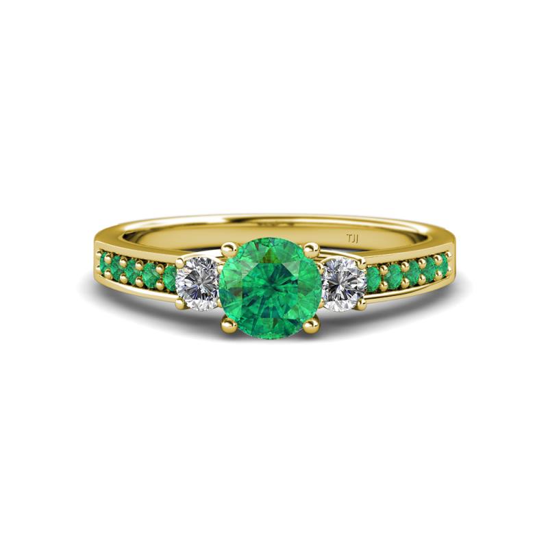 Dzeni 1.23 ctw Emerald and Side Natural Diamond with Accented Emerald Three Stone Engagement Ring  