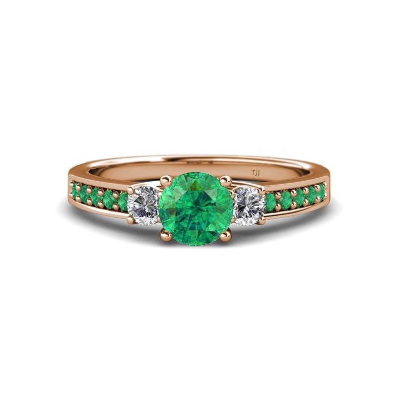 Dzeni 1.23 ctw Emerald and Side Natural Diamond with Accented Emerald Three Stone Engagement Ring  