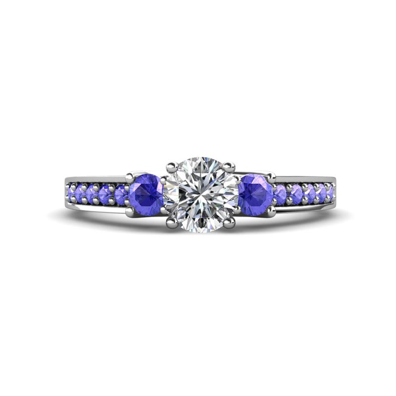 Valene Diamond and Tanzanite Three Stone with Side Tanzanite Ring 