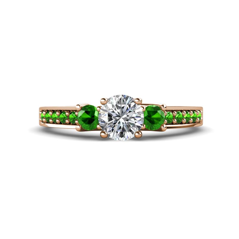 Valene Diamond and Green Garnet Three Stone with Side Green Garnet Ring 