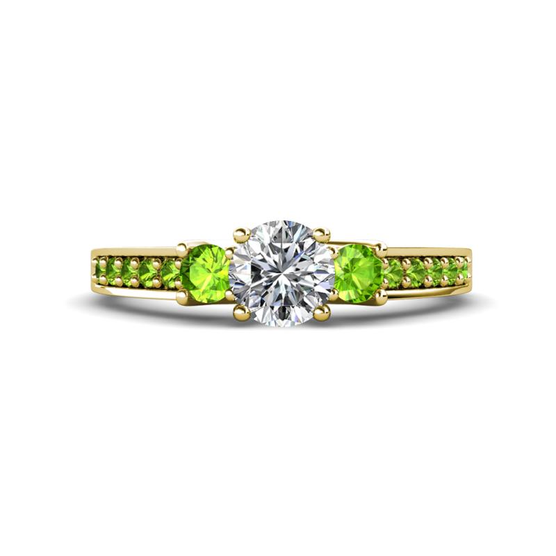 Valene Diamond and Peridot Three Stone with Side Peridot Ring 