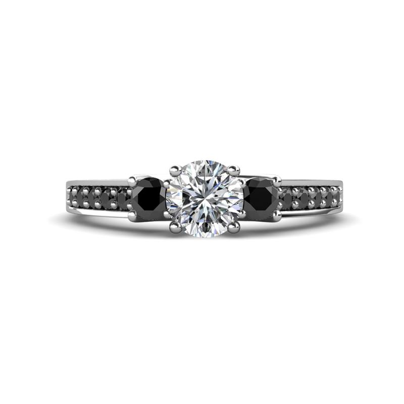 Valene Black and White Diamond Three Stone with Side Black Diamond Ring 