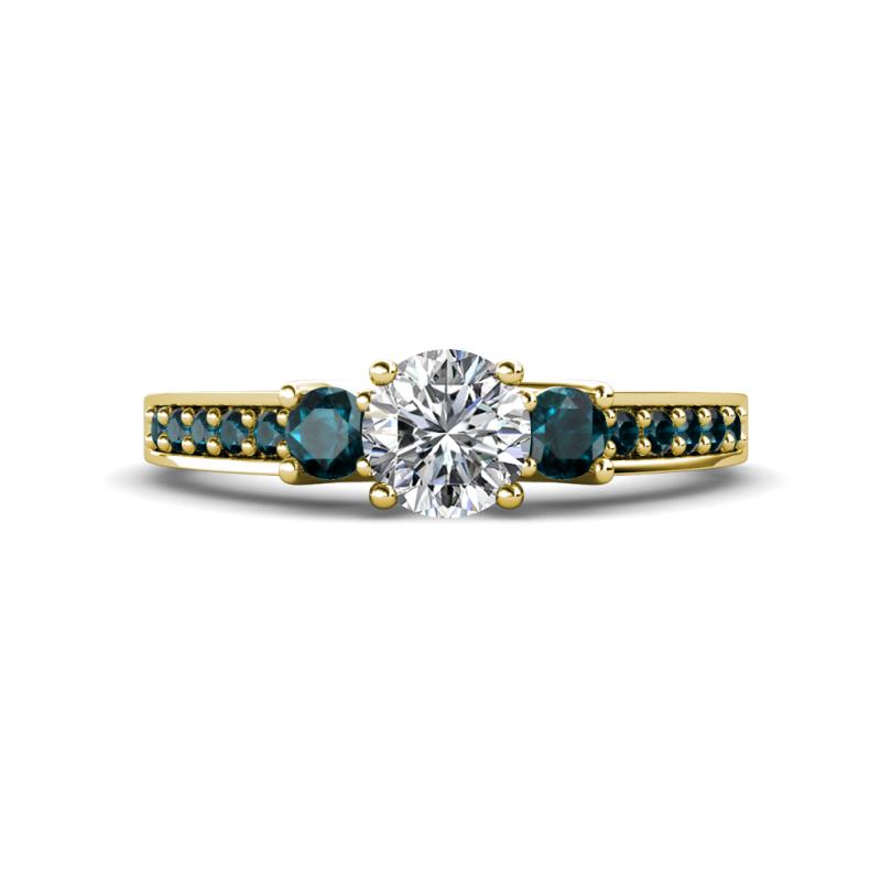 Valene Diamond and London Blue Topaz Three Stone with Side London Blue Topaz Ring 
