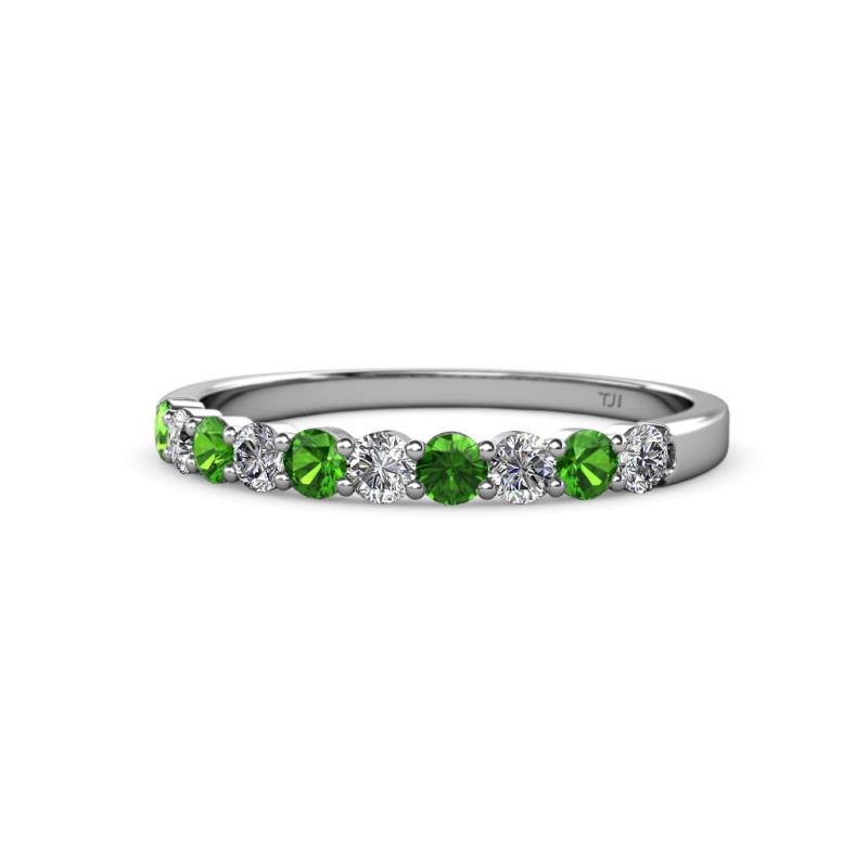 Clara 2.70 mm Green Garnet and Diamond 10 Stone Wedding Band 