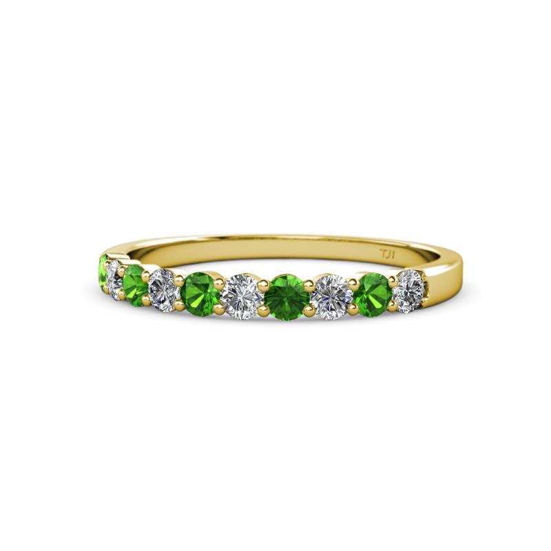 Clara 2.70 mm Green Garnet and Diamond 10 Stone Wedding Band 