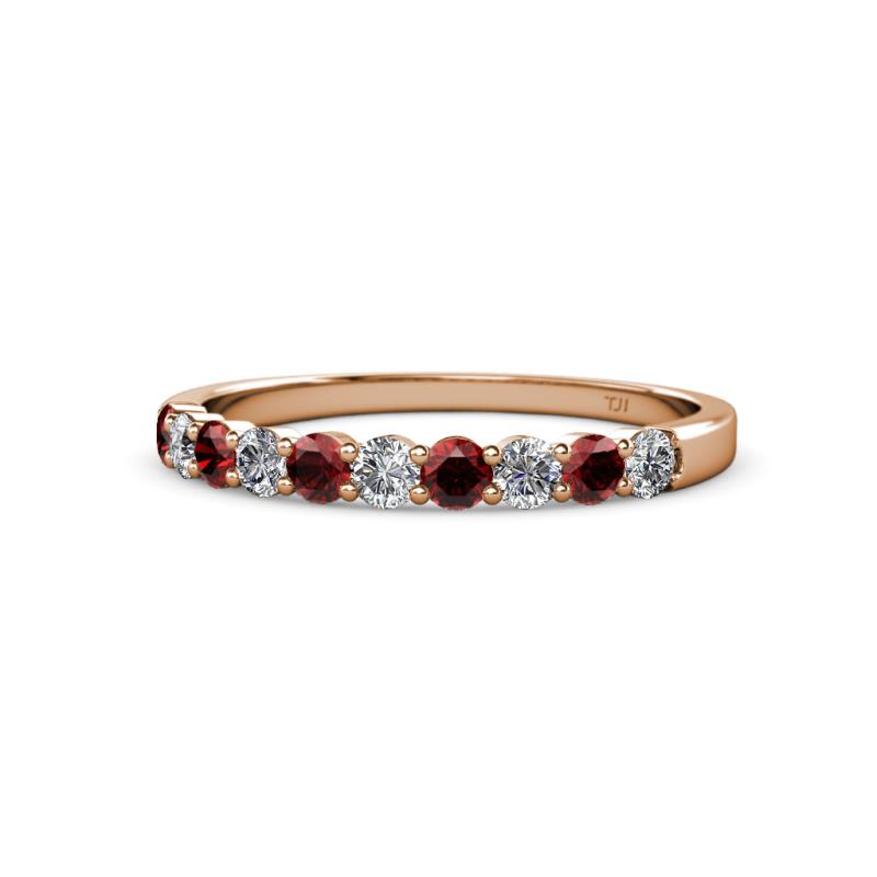 Clara 2.70 mm Red Garnet and Diamond 10 Stone Wedding Band 