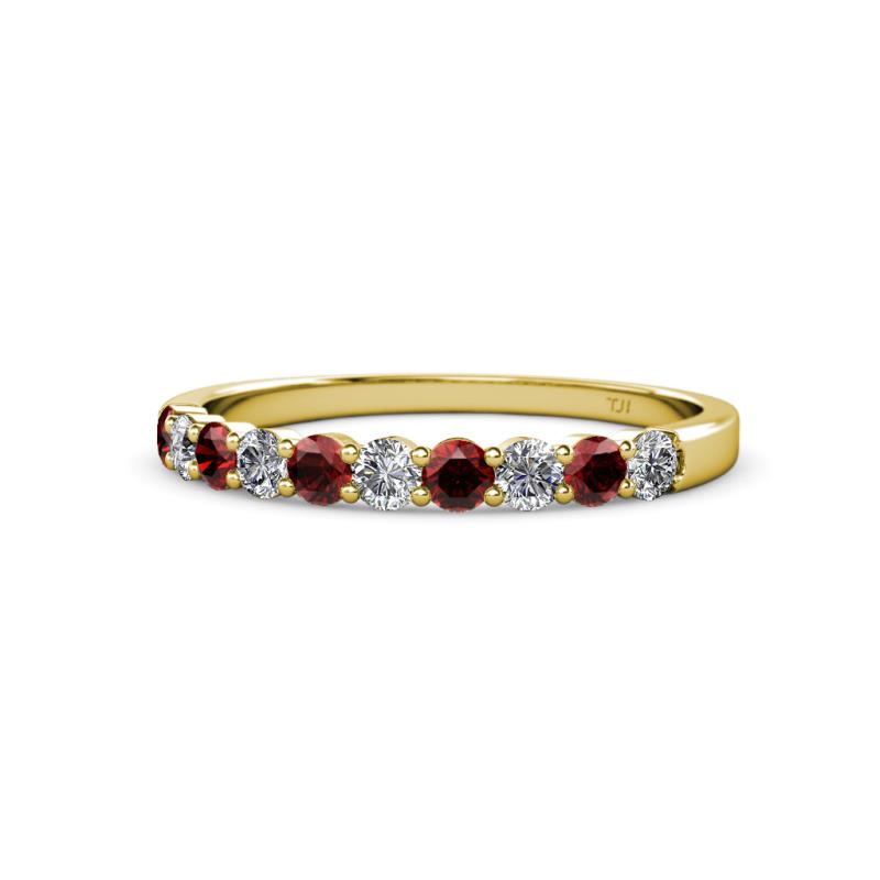 Clara 2.70 mm Red Garnet and Diamond 10 Stone Wedding Band 