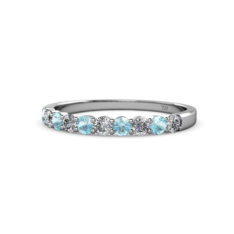Clara 2.70 mm Aquamarine and Diamond 10 Stone Wedding Band 