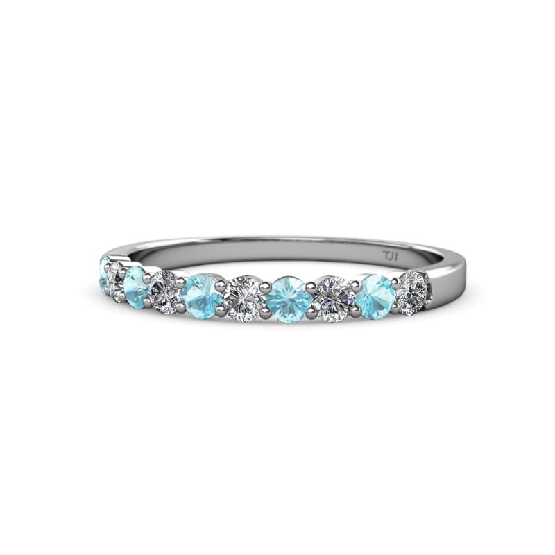 Clara 2.70 mm Aquamarine and Diamond 10 Stone Wedding Band 