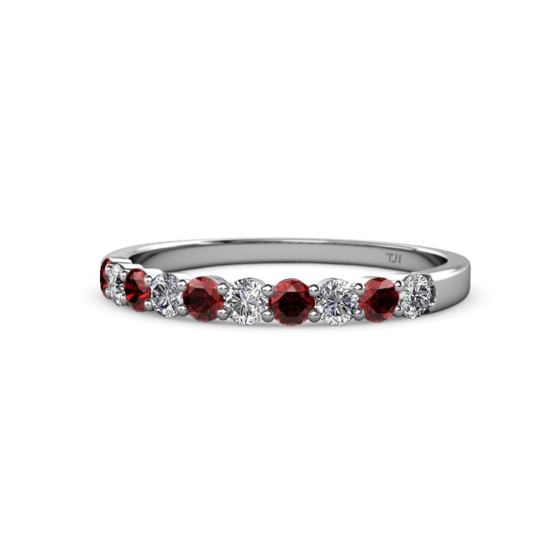Clara 2.70 mm Red Garnet and Diamond 10 Stone Wedding Band 