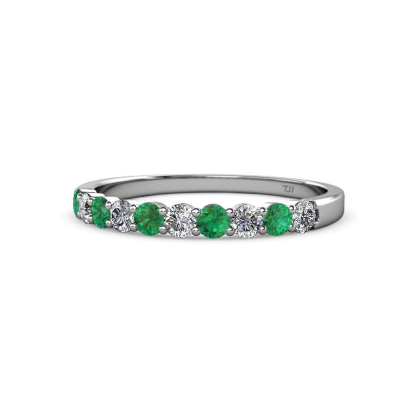 Clara 2.70 mm Emerald and Diamond 10 Stone Wedding Band 