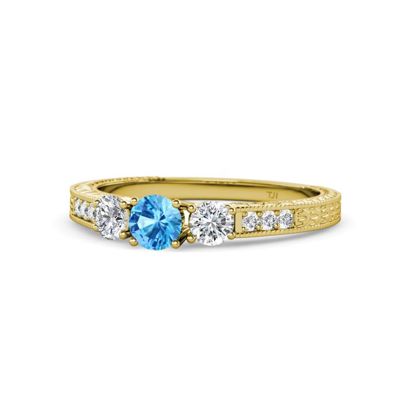Ayaka Blue Topaz and Diamond Three Stone Engagement Ring 
