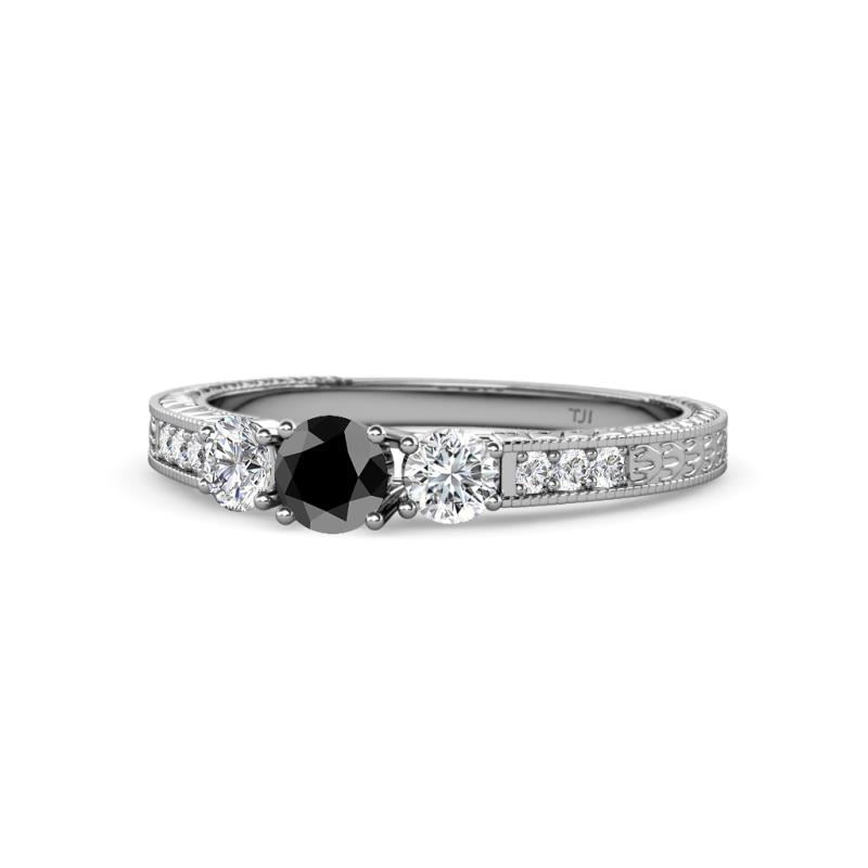 Ayaka Black and White Diamond Three Stone Engagement Ring 