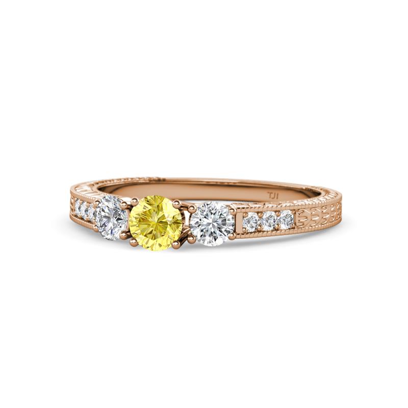 Ayaka Yellow Sapphire and Diamond Three Stone Engagement Ring 