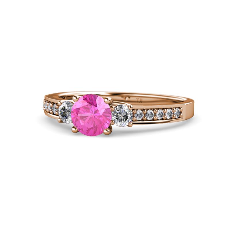 Dzeni Pink Sapphire and Diamond Three Stone with Side Diamond Ring  