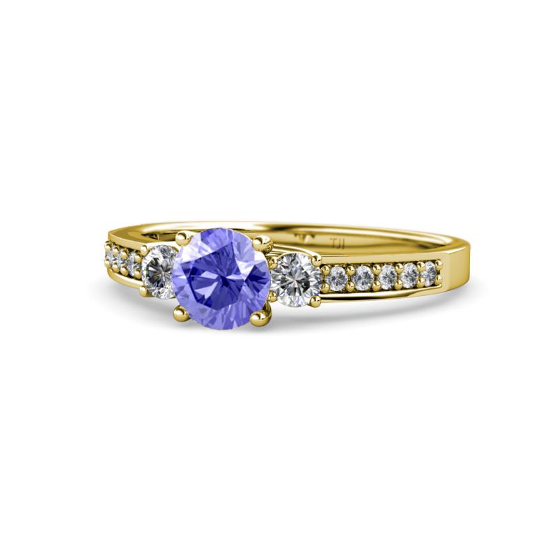 Dzeni Tanzanite and Diamond Three Stone with Side Diamond Ring  
