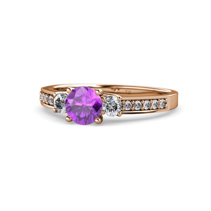Dzeni Amethyst and Diamond Three Stone with Side Diamond Ring  
