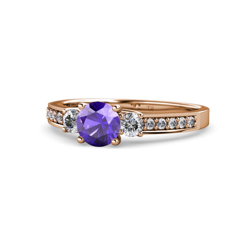 Dzeni Iolite and Diamond Three Stone with Side Diamond Ring  