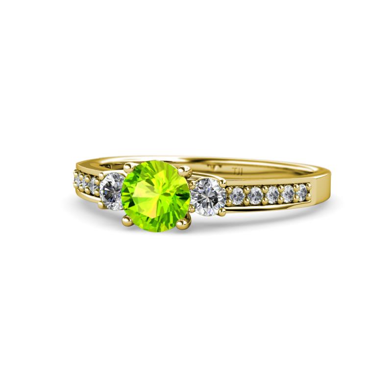 Dzeni Peridot and Diamond Three Stone with Side Diamond Ring  