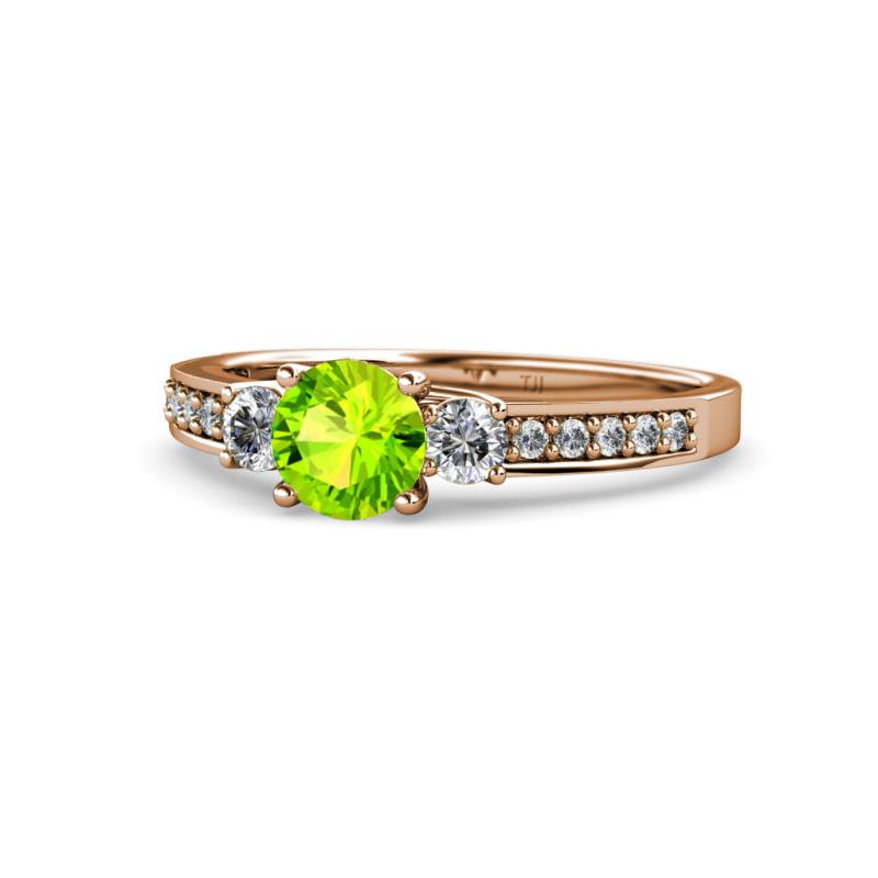 Dzeni Peridot and Diamond Three Stone with Side Diamond Ring  