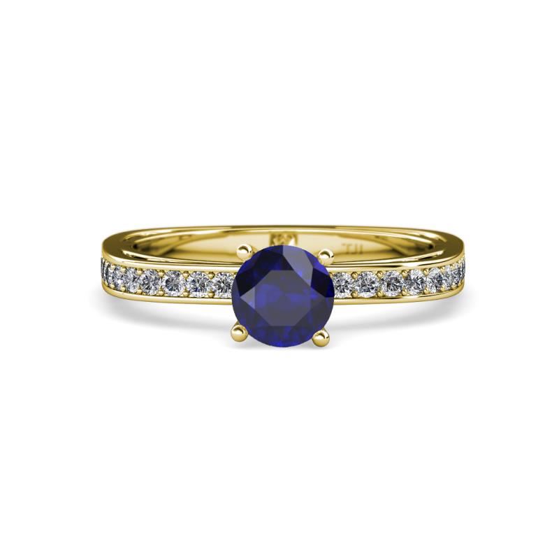 Inez Blue Sapphire and Diamond Euro Shank Bridal Set Ring 