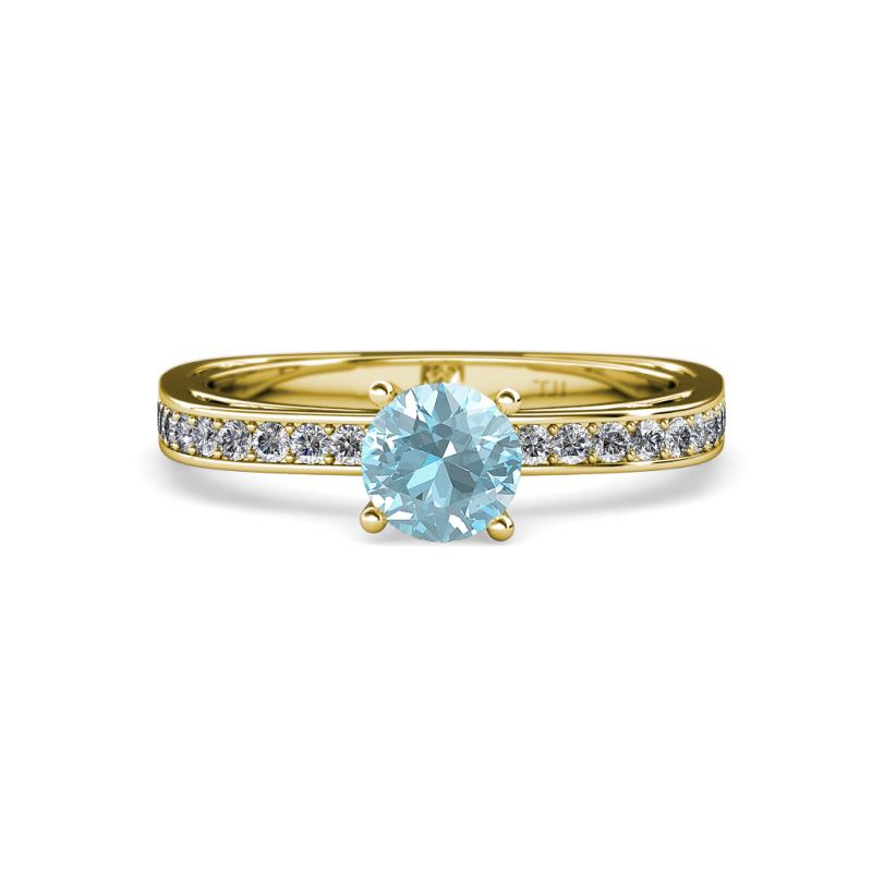 Inez Aquamarine and Diamond Euro Shank Bridal Set Ring 