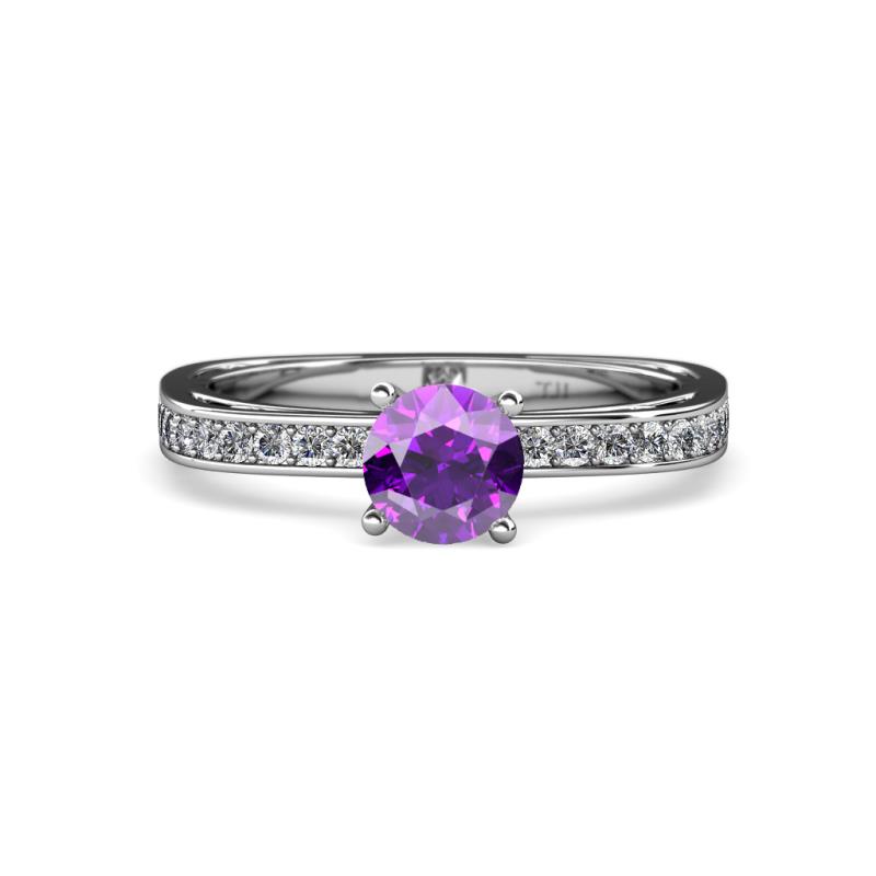 Inez Amethyst and Diamond Euro Shank Bridal Set Ring 