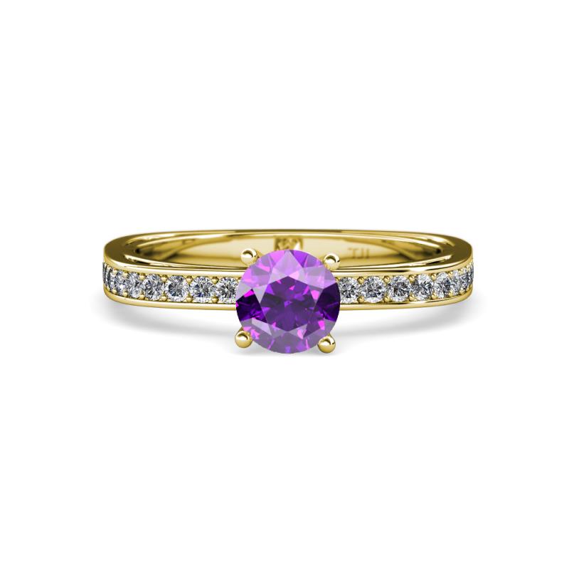 Inez Amethyst and Diamond Euro Shank Bridal Set Ring 