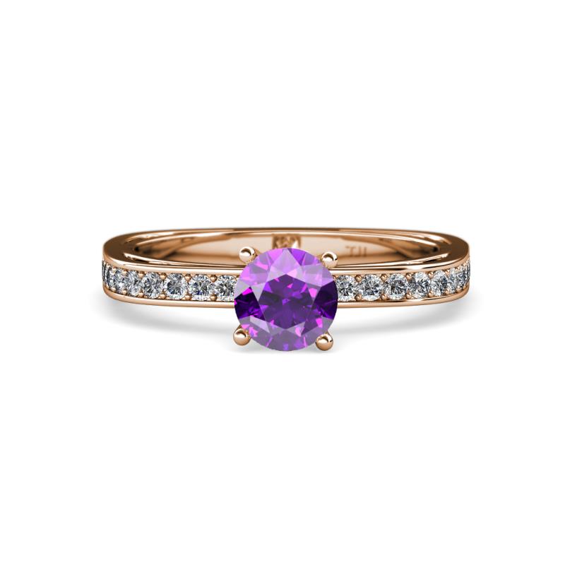 Inez Amethyst and Diamond Euro Shank Bridal Set Ring 