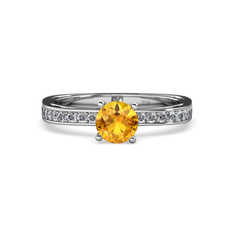Inez Citrine and Diamond Euro Shank Bridal Set Ring 