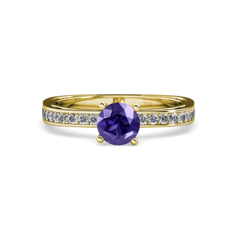 Inez Iolite and Diamond Euro Shank Bridal Set Ring 