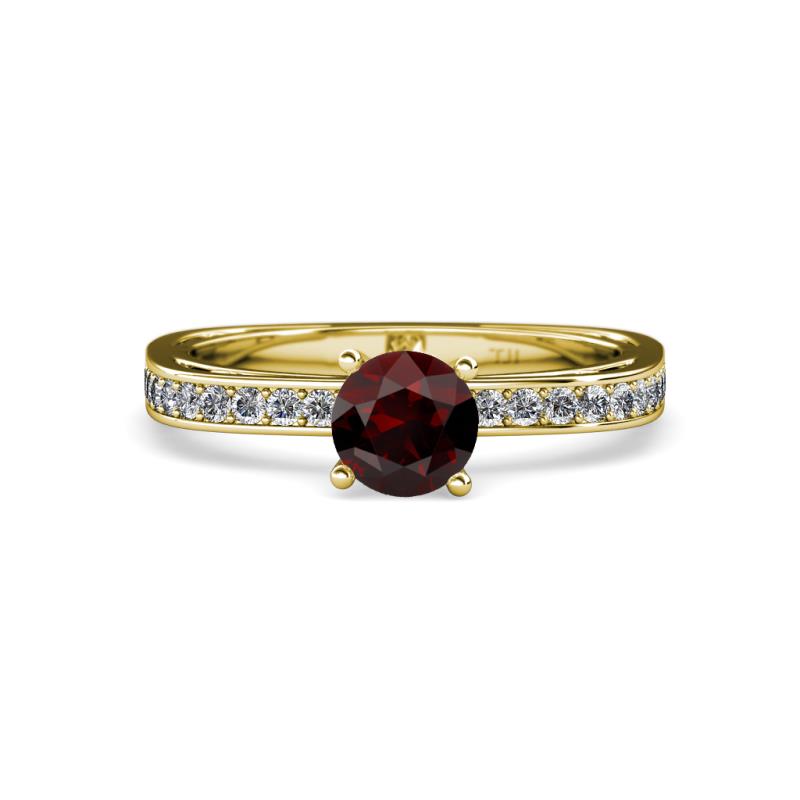 Inez Red Garnet and Diamond Euro Shank Bridal Set Ring 