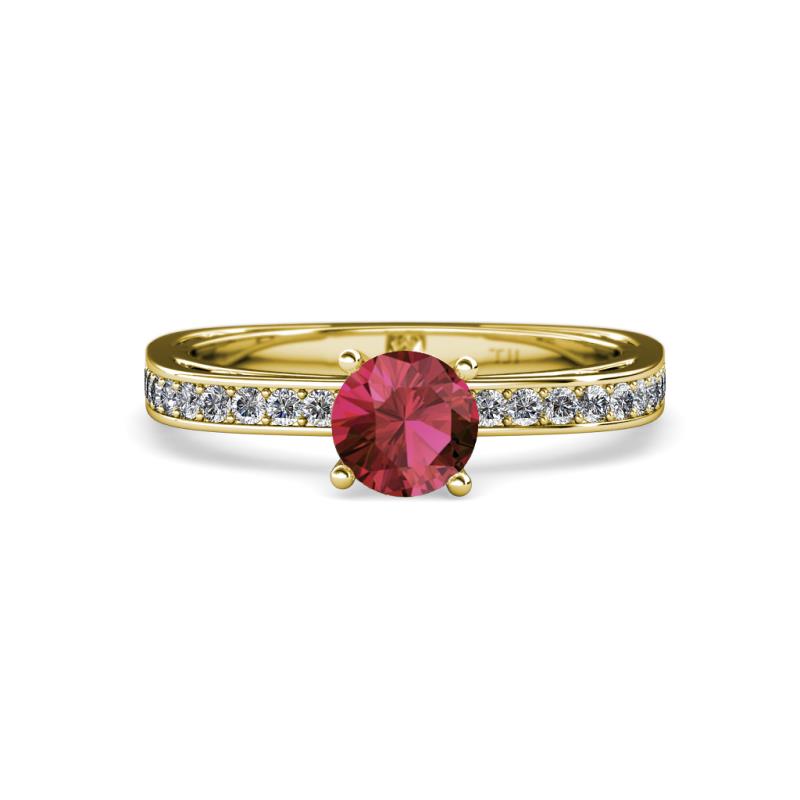 Inez Rhodolite Garnet and Diamond Euro Shank Bridal Set Ring 