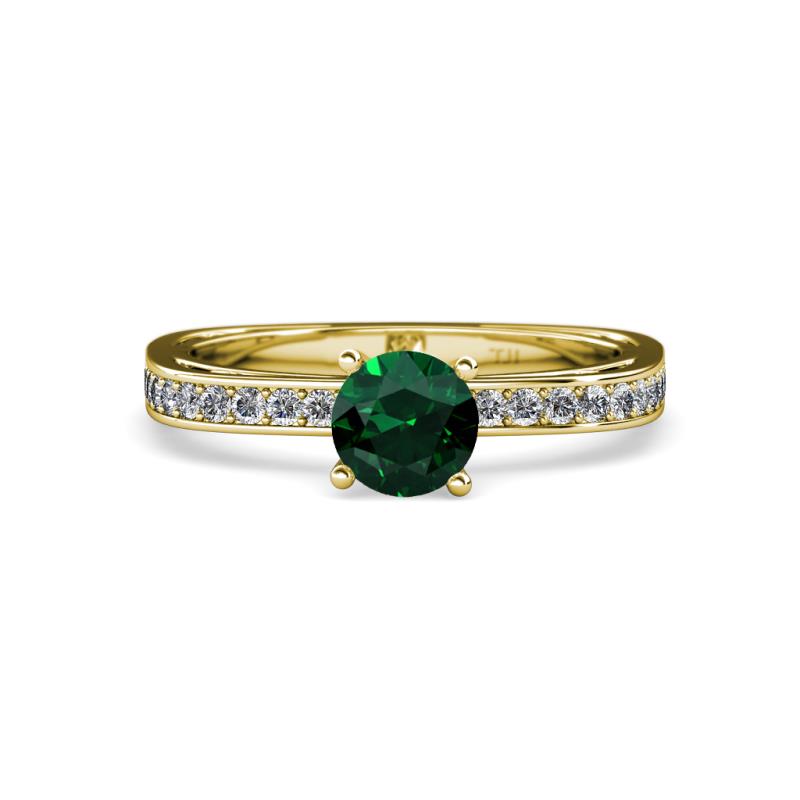 Inez Emerald and Diamond Euro Shank Bridal Set Ring 