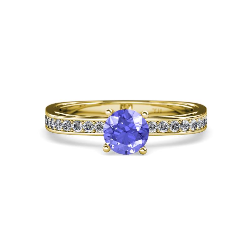 Inez Tanzanite and Diamond Euro Shank Bridal Set Ring 